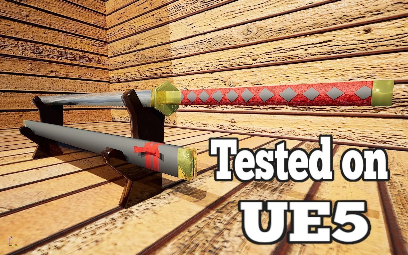 Katana and Scabbard with Suport PBR Lowpoly Low-poly 3D model_1