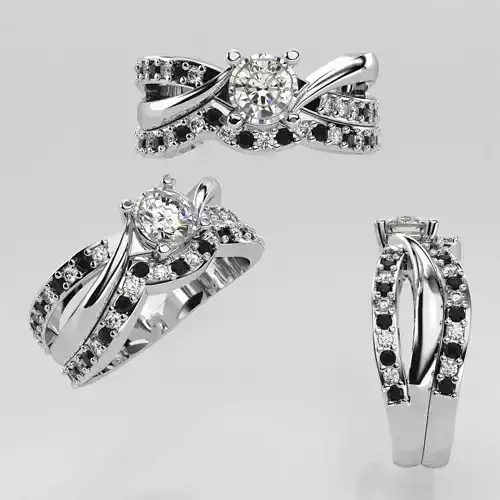 Two piece black and white diamond rings