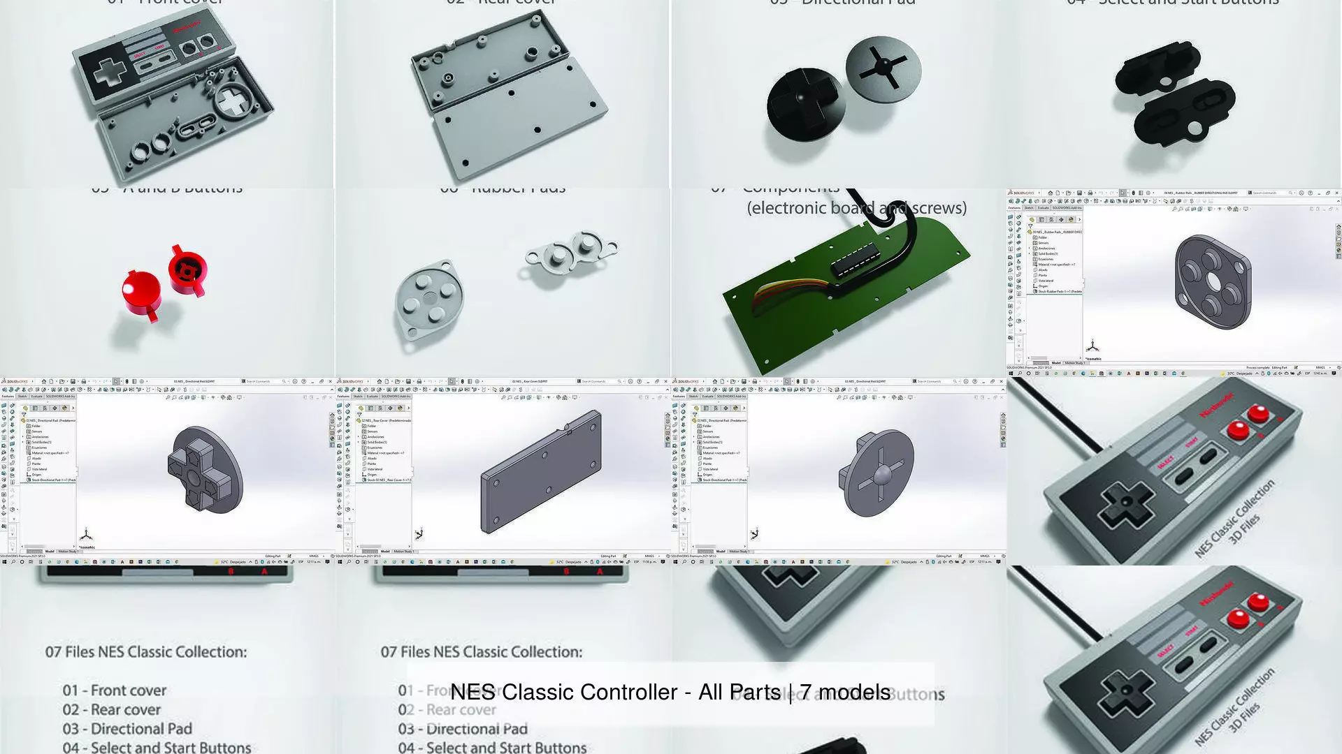 NES Classic Controller - All Parts 3D Model Collection_1
