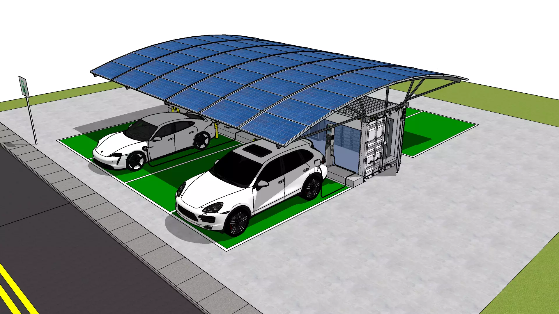 Container EV Charger Station with Solar rooftop and Coffee shop 3D model