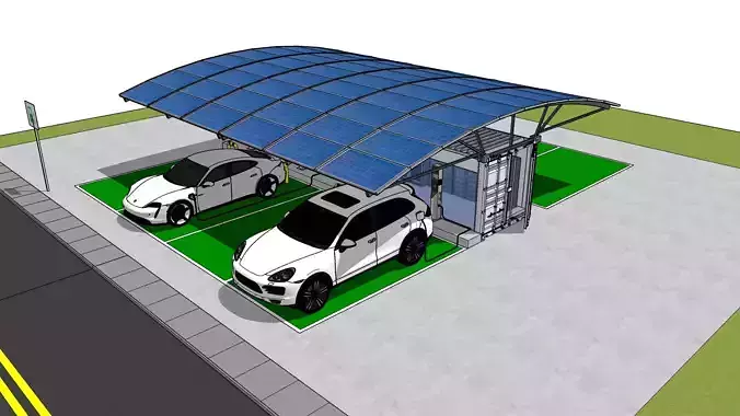 Container  EV Charger Station with Solar rooftop and Coffee shop