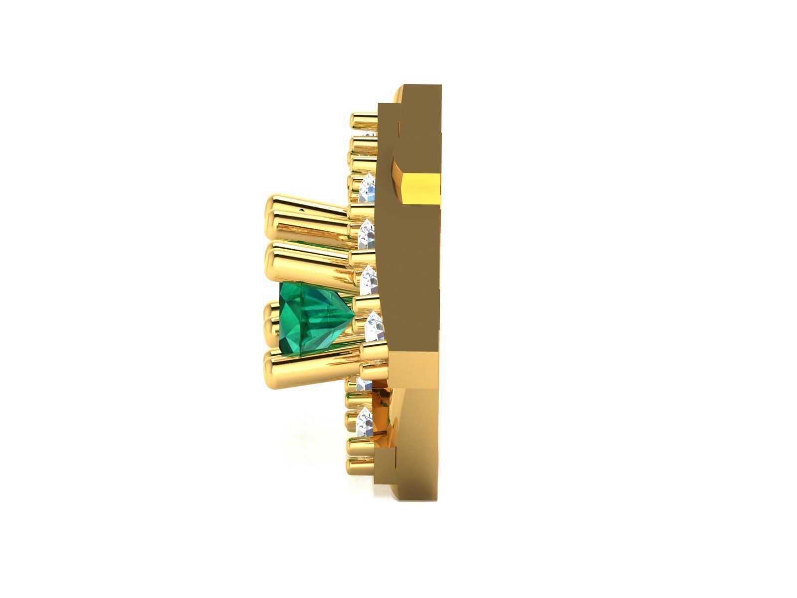 Earring emerald and diamond stud earrings gold 3D print model_11