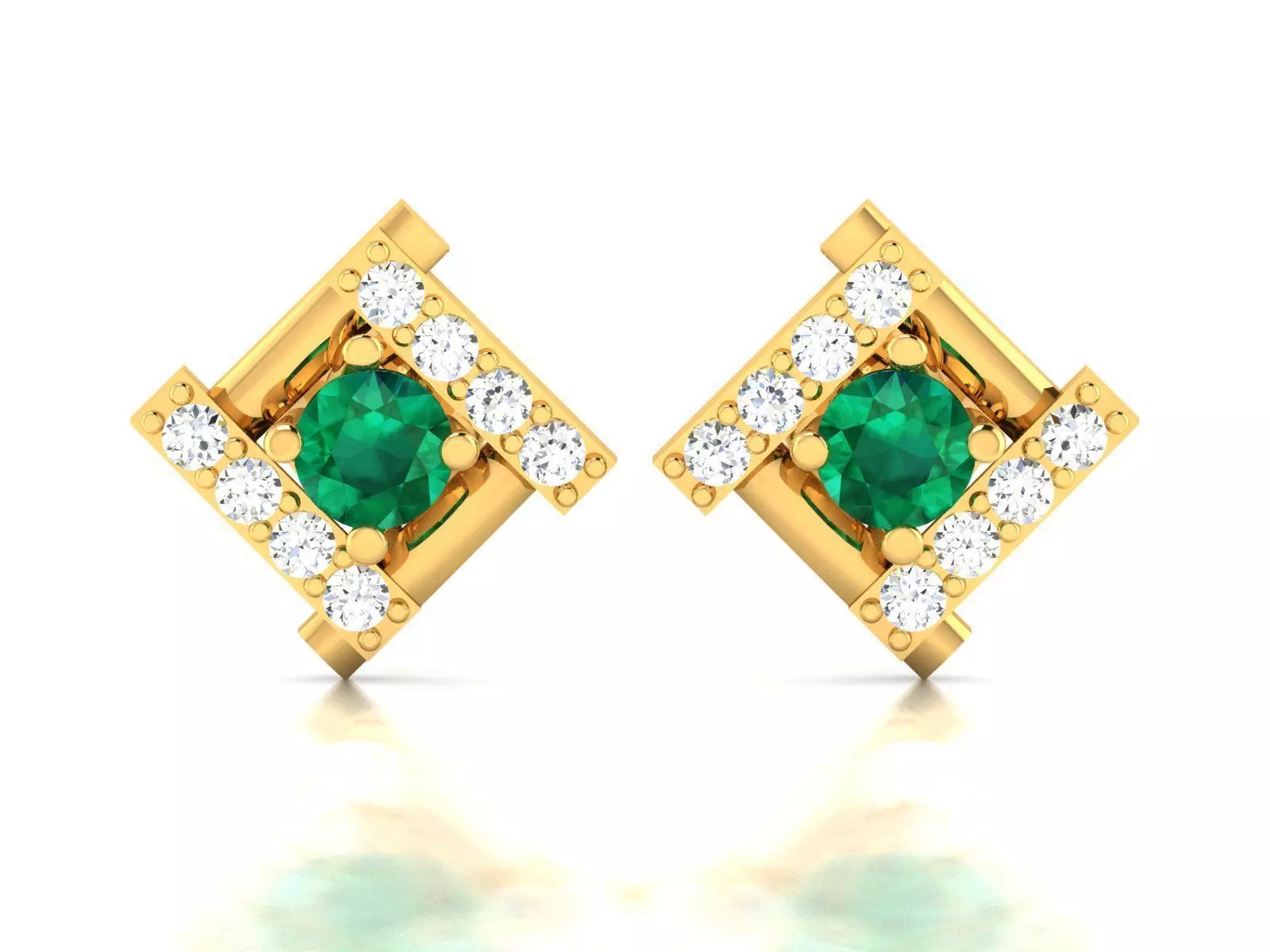 Earring emerald and diamond stud earrings gold 3D print model_0