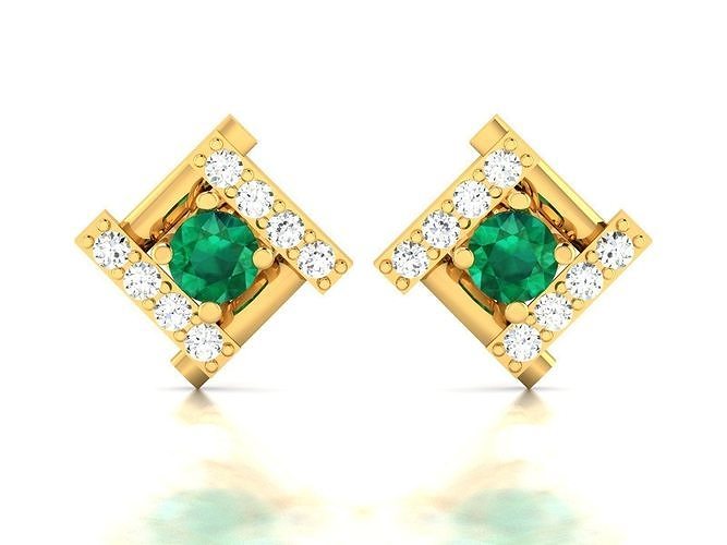 Earring emerald and diamond stud earrings gold 3D print model