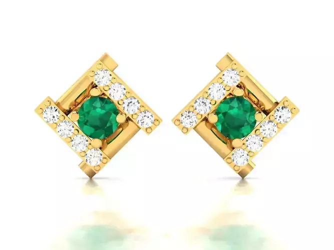 Earring emerald and diamond stud earrings gold