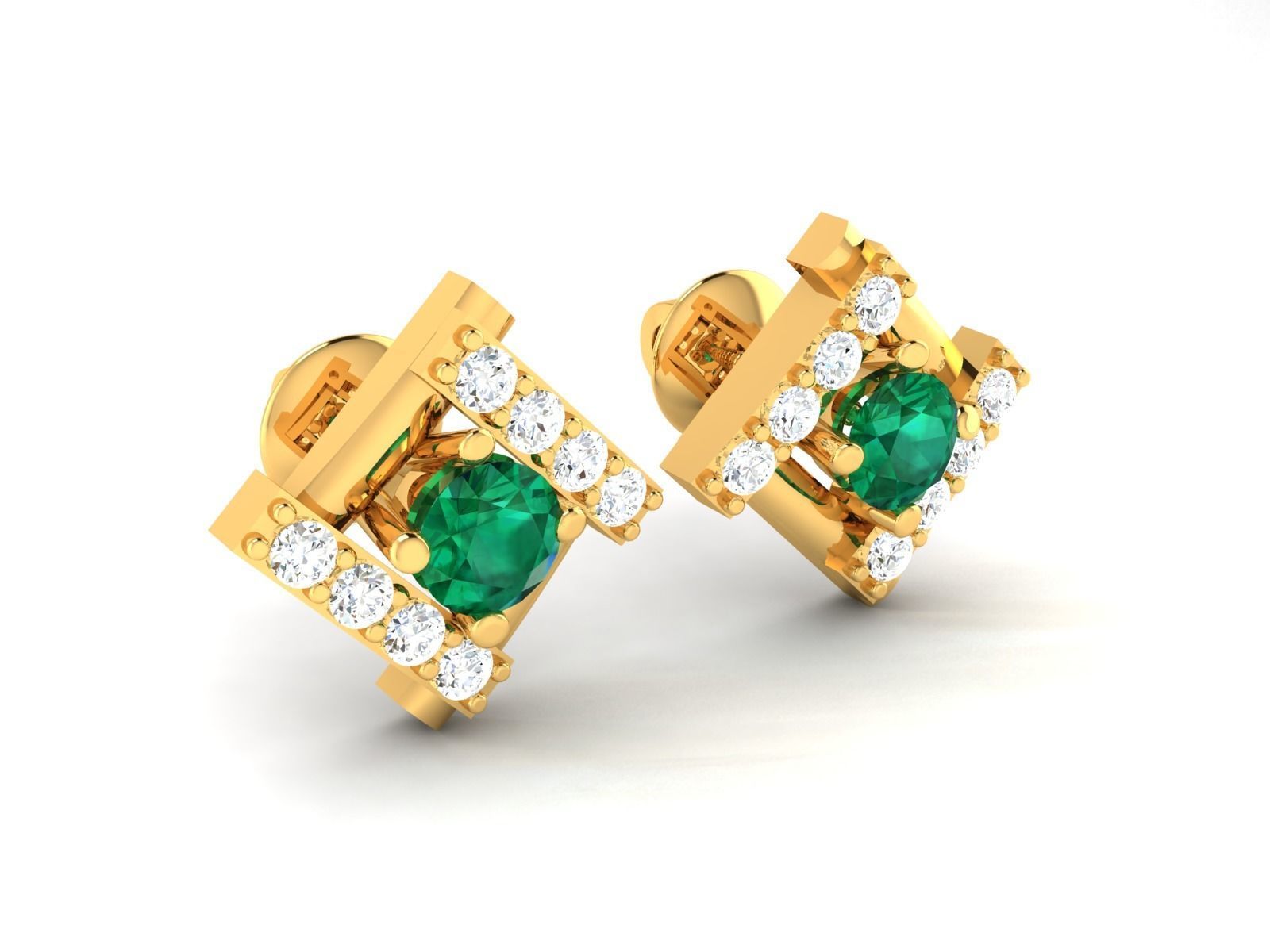 Earring emerald and diamond stud earrings gold 3D print model_2