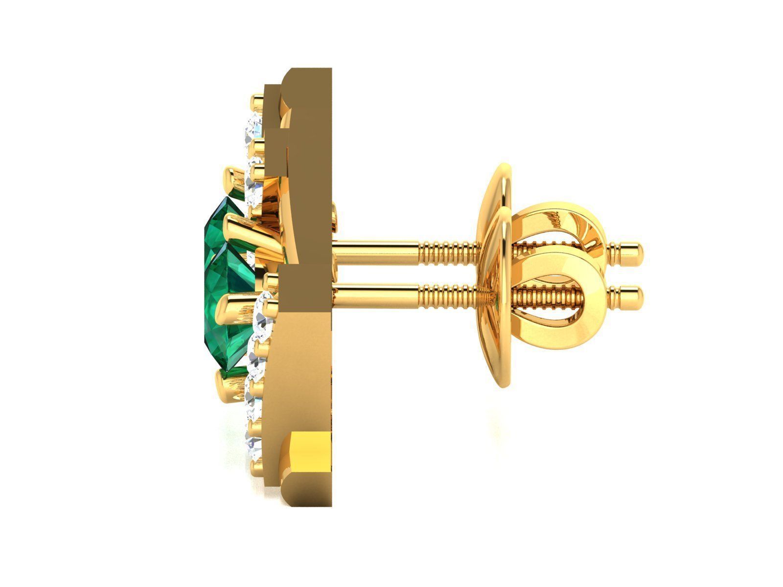 Earring emerald and diamond stud earrings gold 3D print model_4