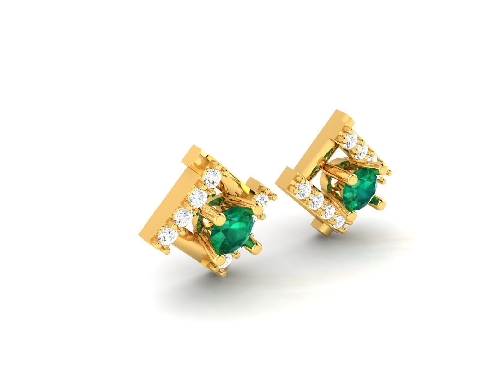 Earring emerald and diamond stud earrings gold 3D print model_7