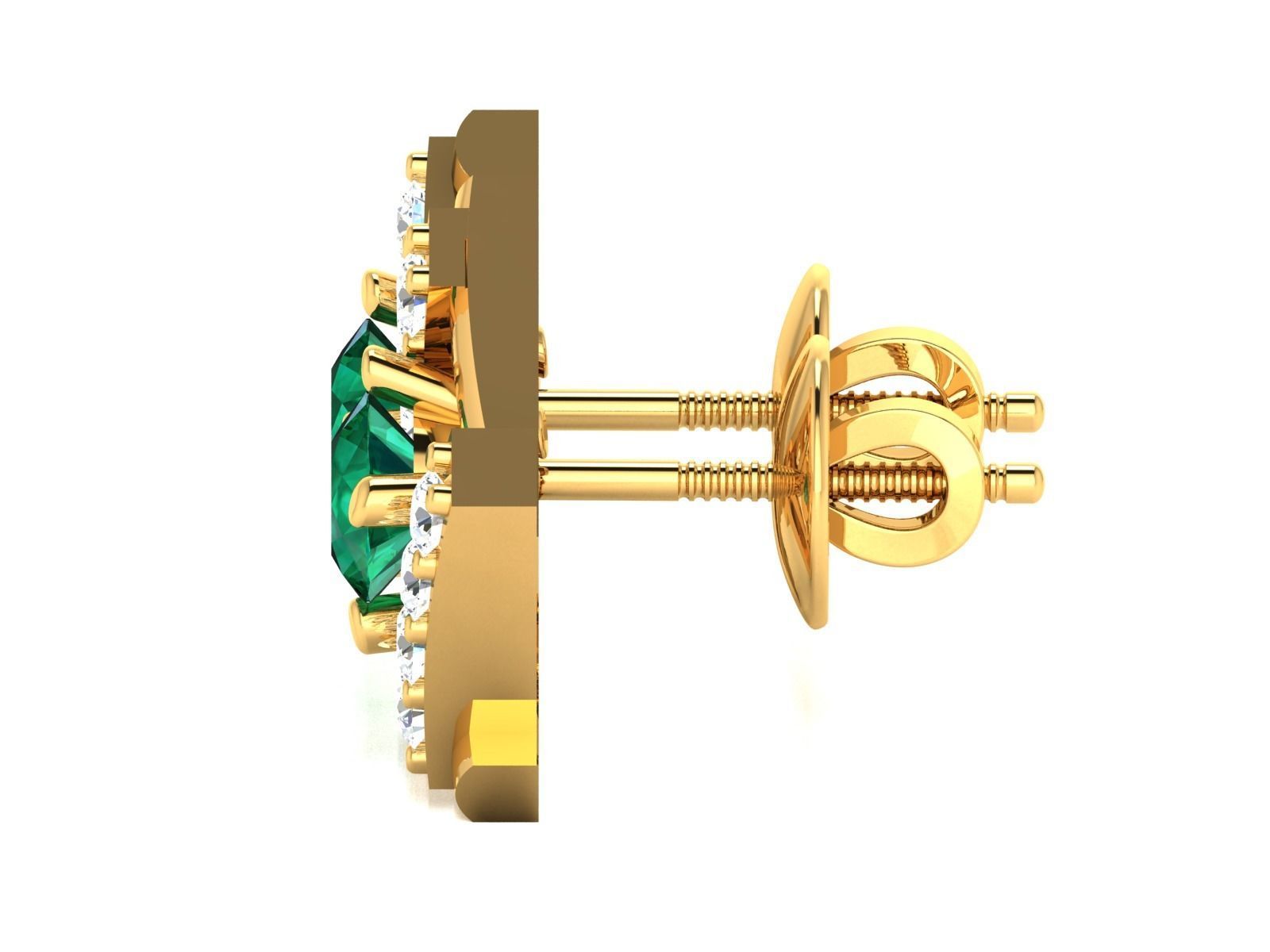 Earring emerald and diamond stud earrings gold 3D print model_5