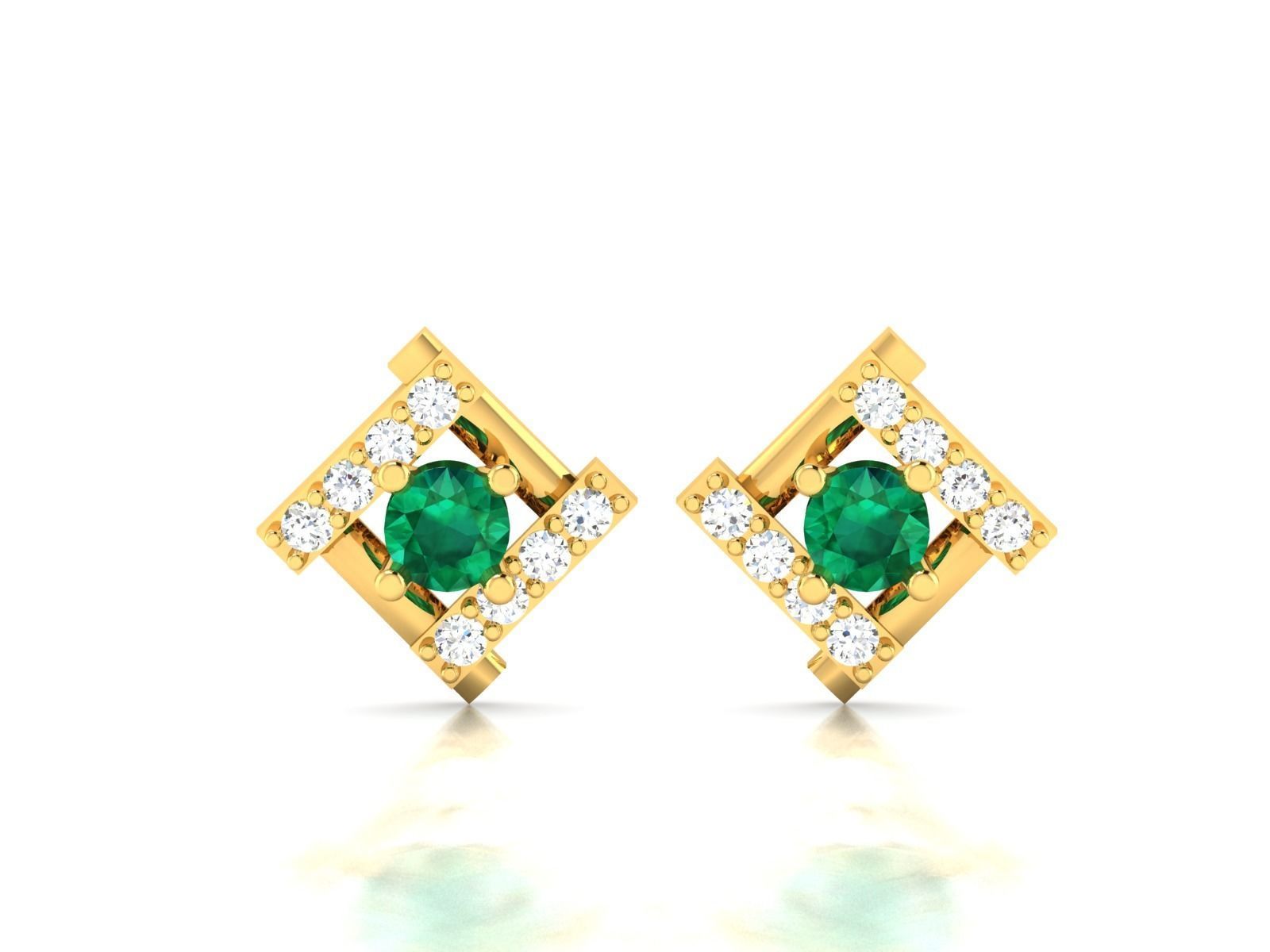 Earring emerald and diamond stud earrings gold 3D print model_10