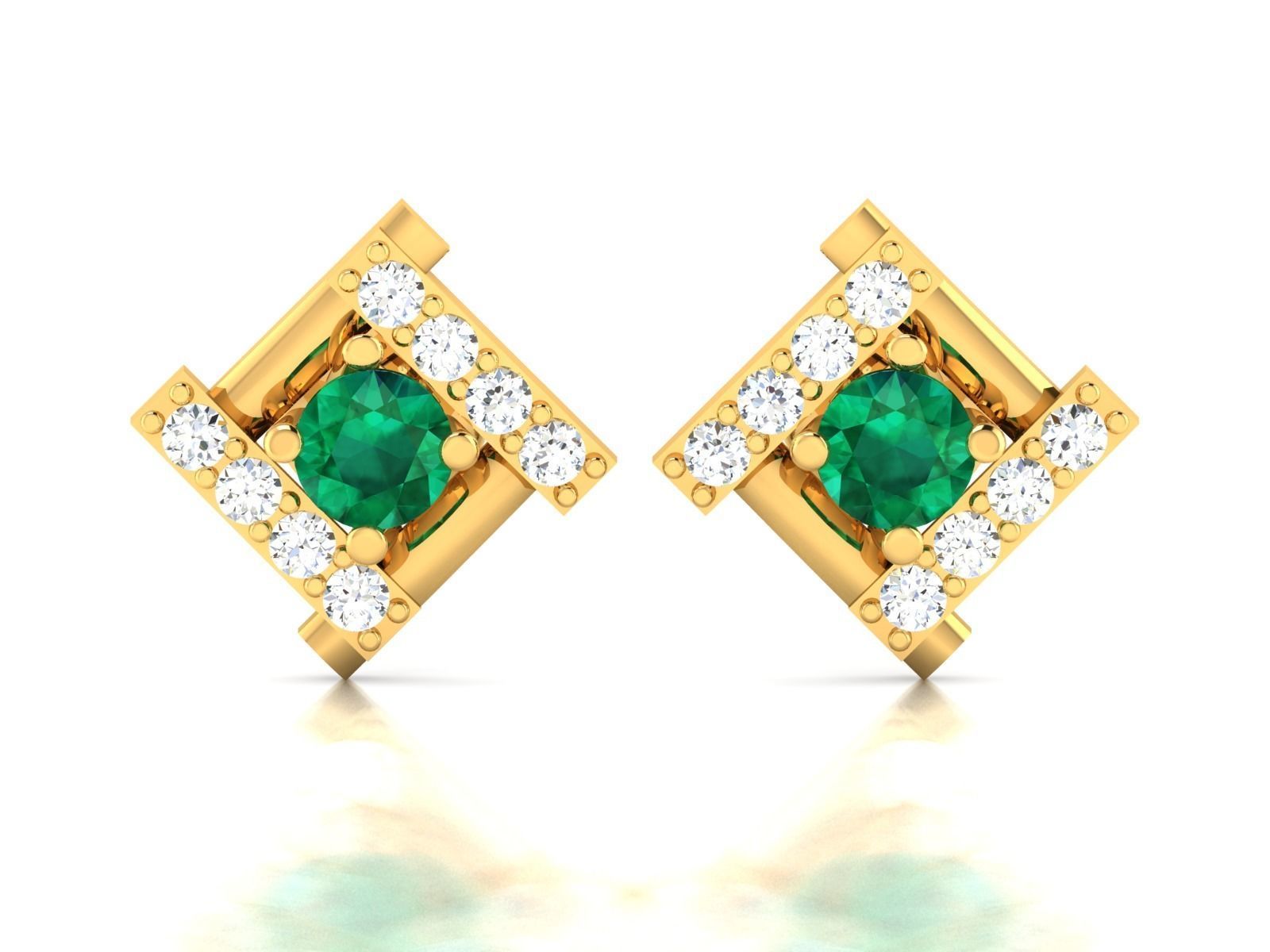Earring emerald and diamond stud earrings gold 3D print model_3