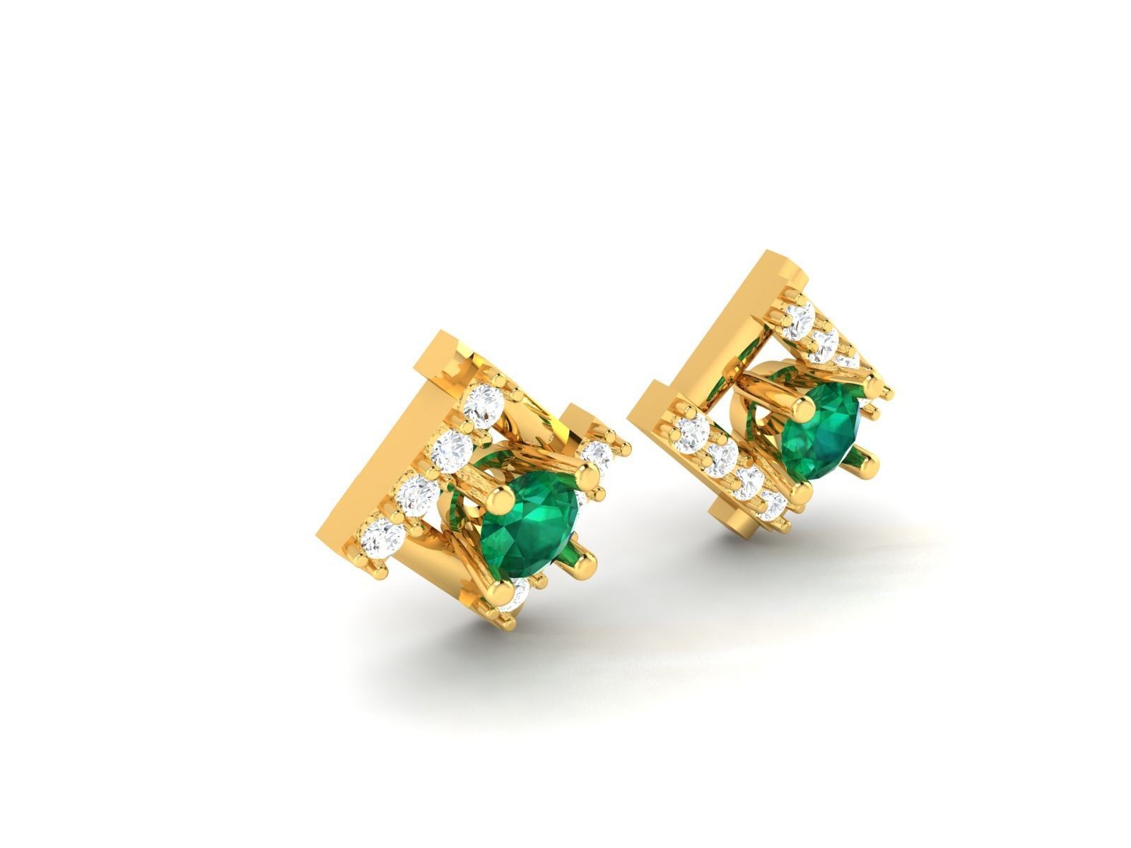 Earring emerald and diamond stud earrings gold 3D print model_8