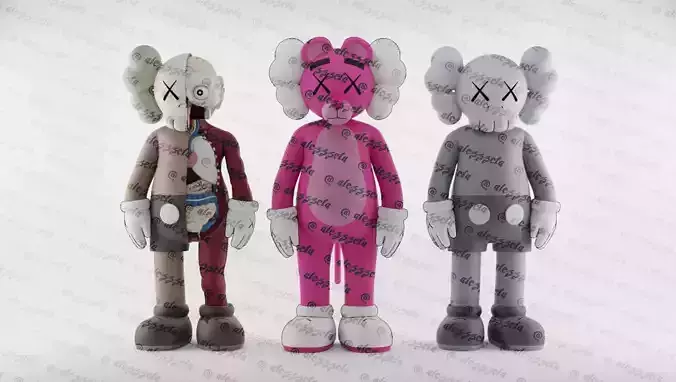 Kaws Pink Panther x Companion x Flayed Open Textured Low-poly 3D model