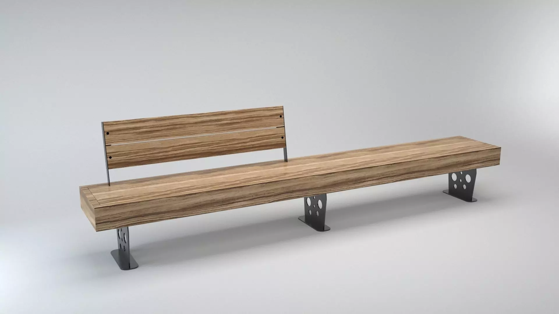 Wooden Long Bench 3D model_0