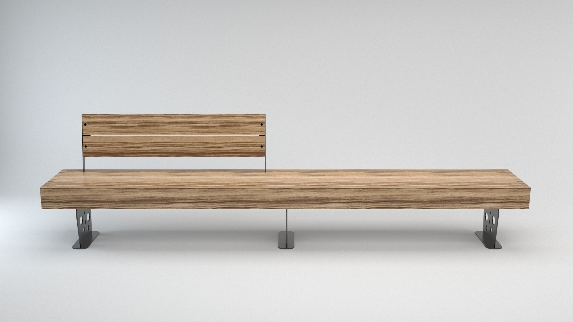 Wooden Long Bench 3D model_2