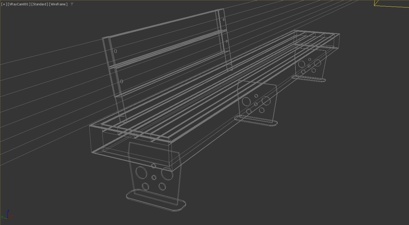 Wooden Long Bench 3D model_3
