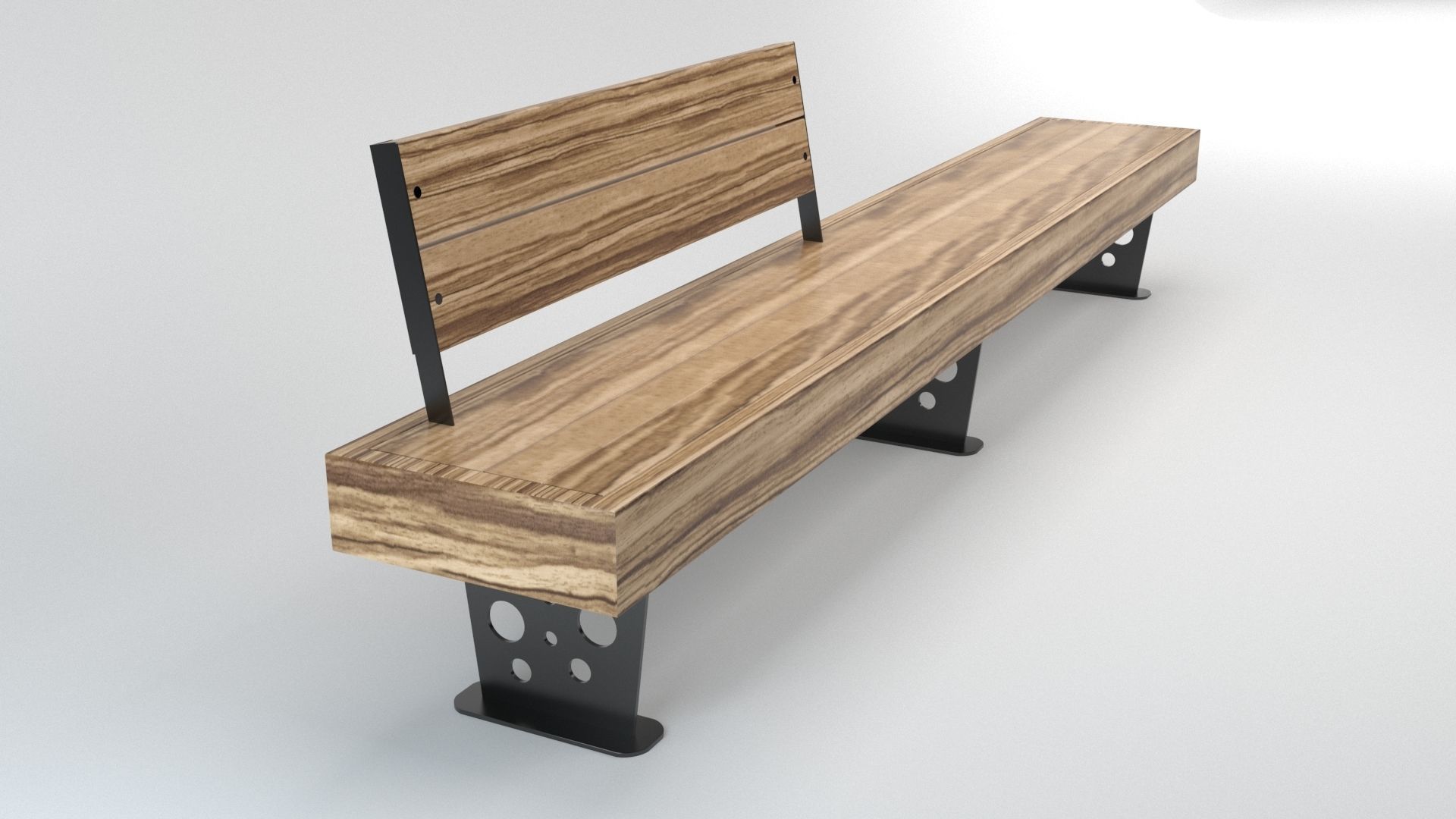 Wooden Long Bench 3D model_1