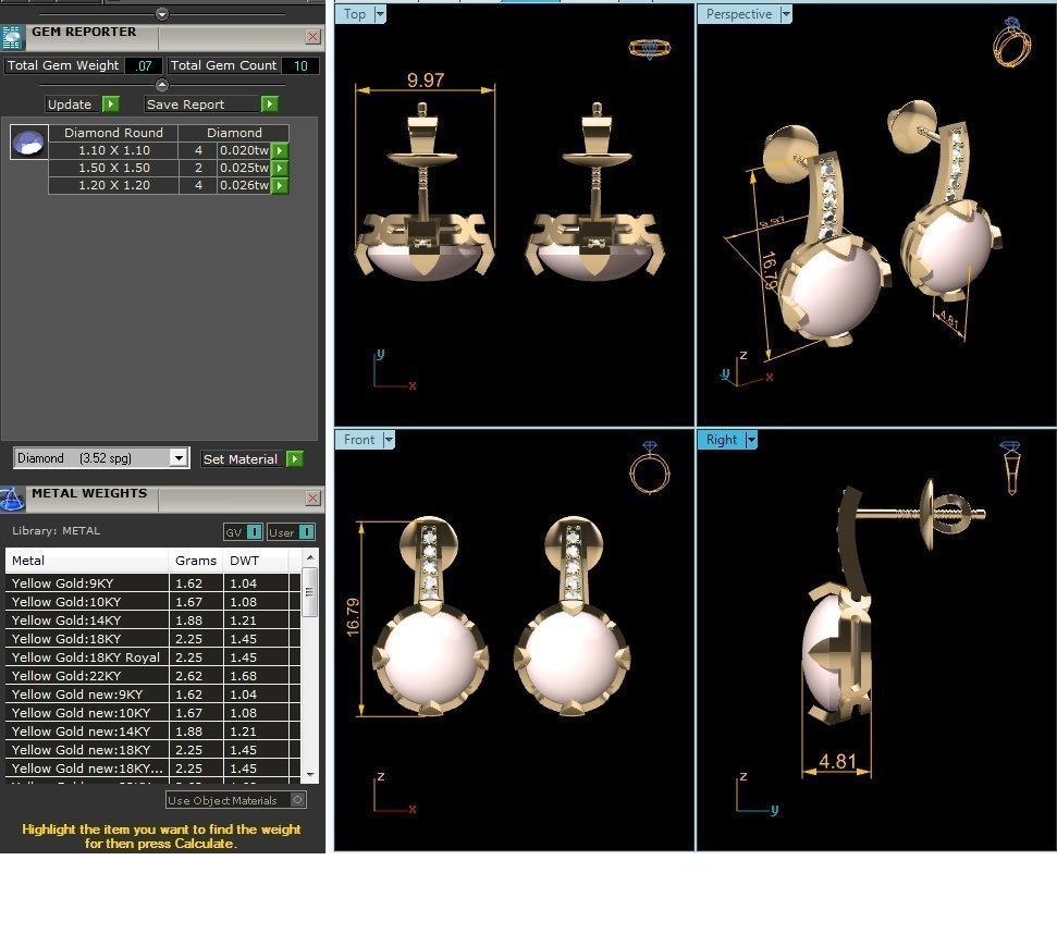 Opal Stone Earring 3Ddm stl obj fbx Render Details 3D print model_6