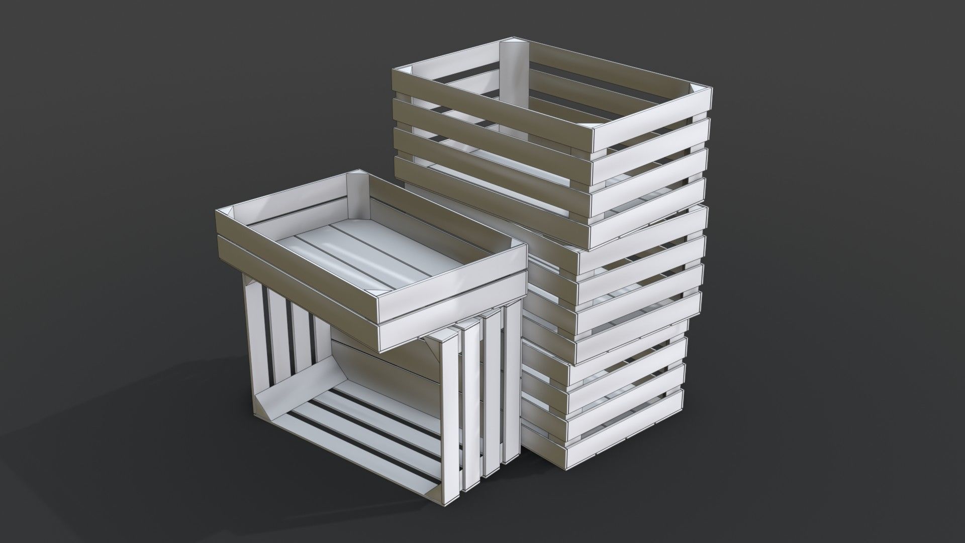 Wooden Crates Set Low-poly 3D model_26
