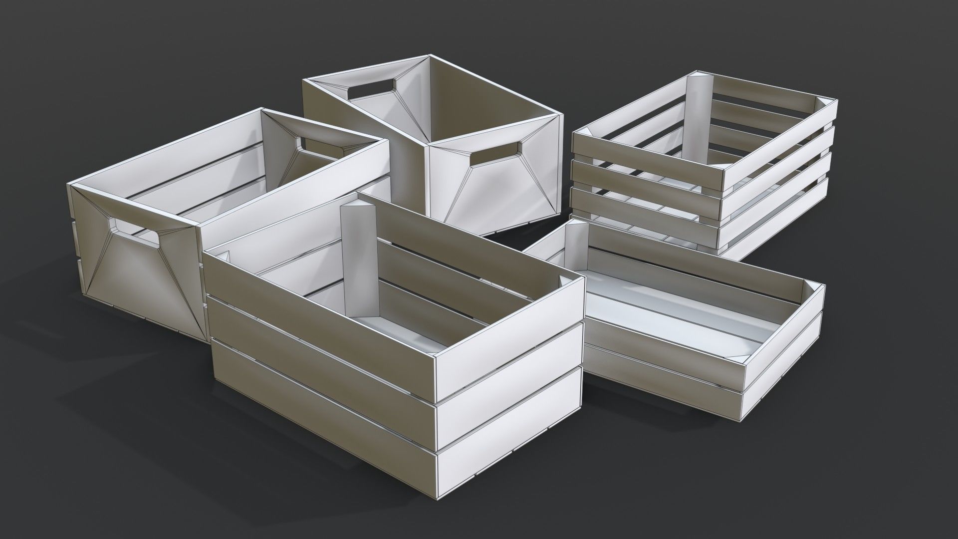 Wooden Crates Set Low-poly 3D model_18