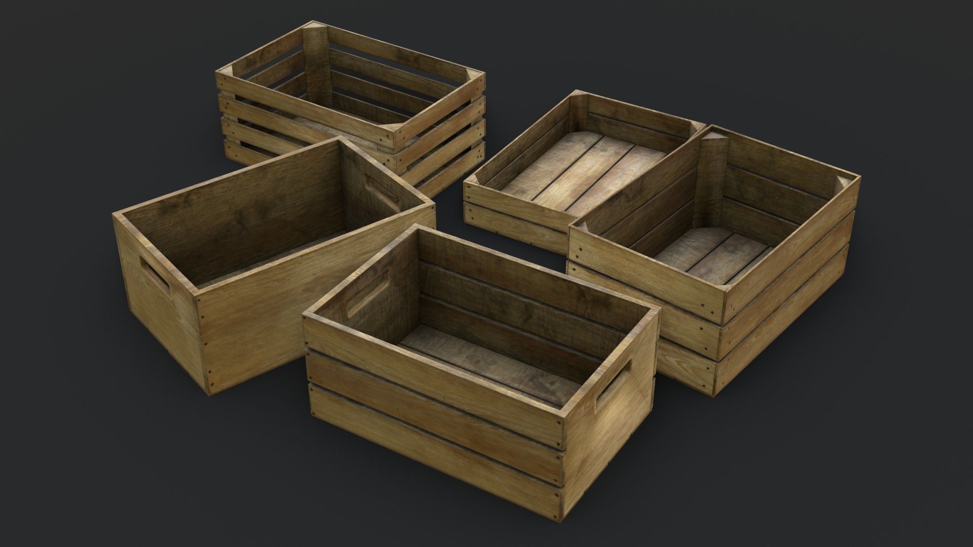 Wooden Crates Set Low-poly 3D model_4