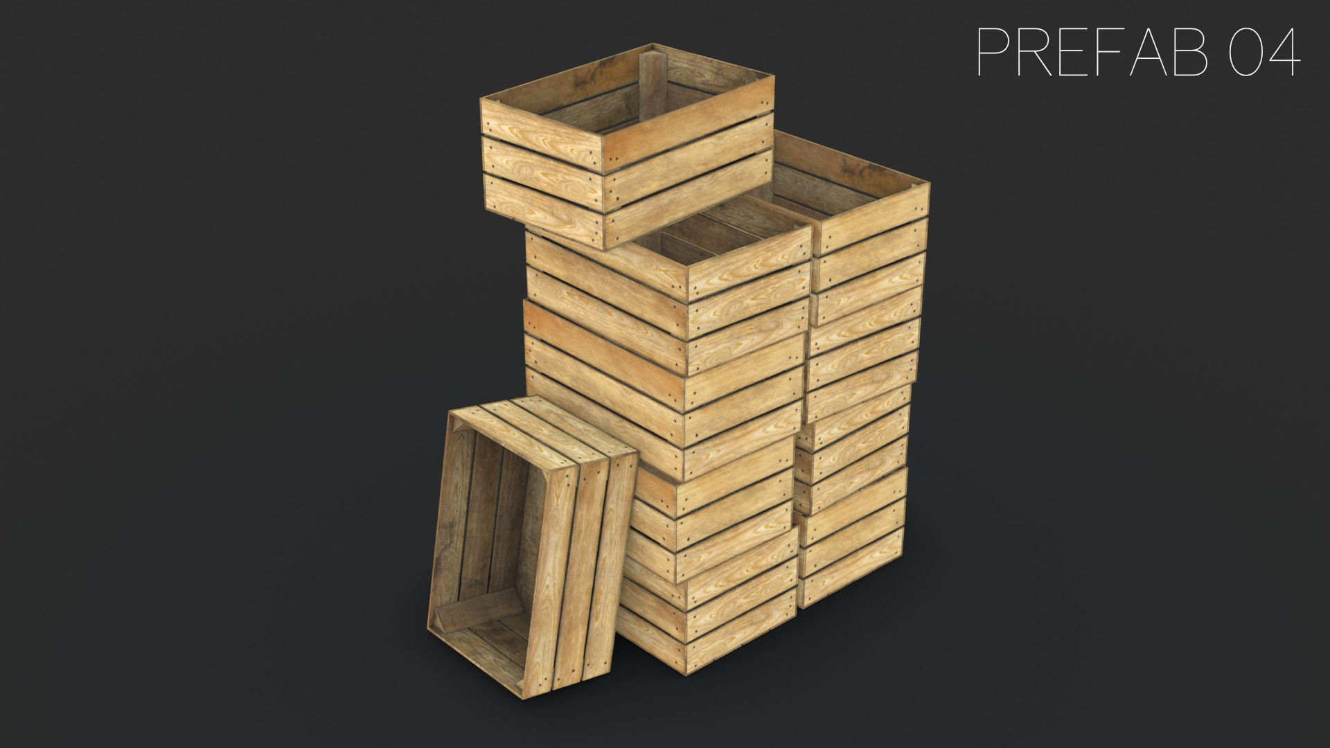 Wooden Crates Set Low-poly 3D model_13