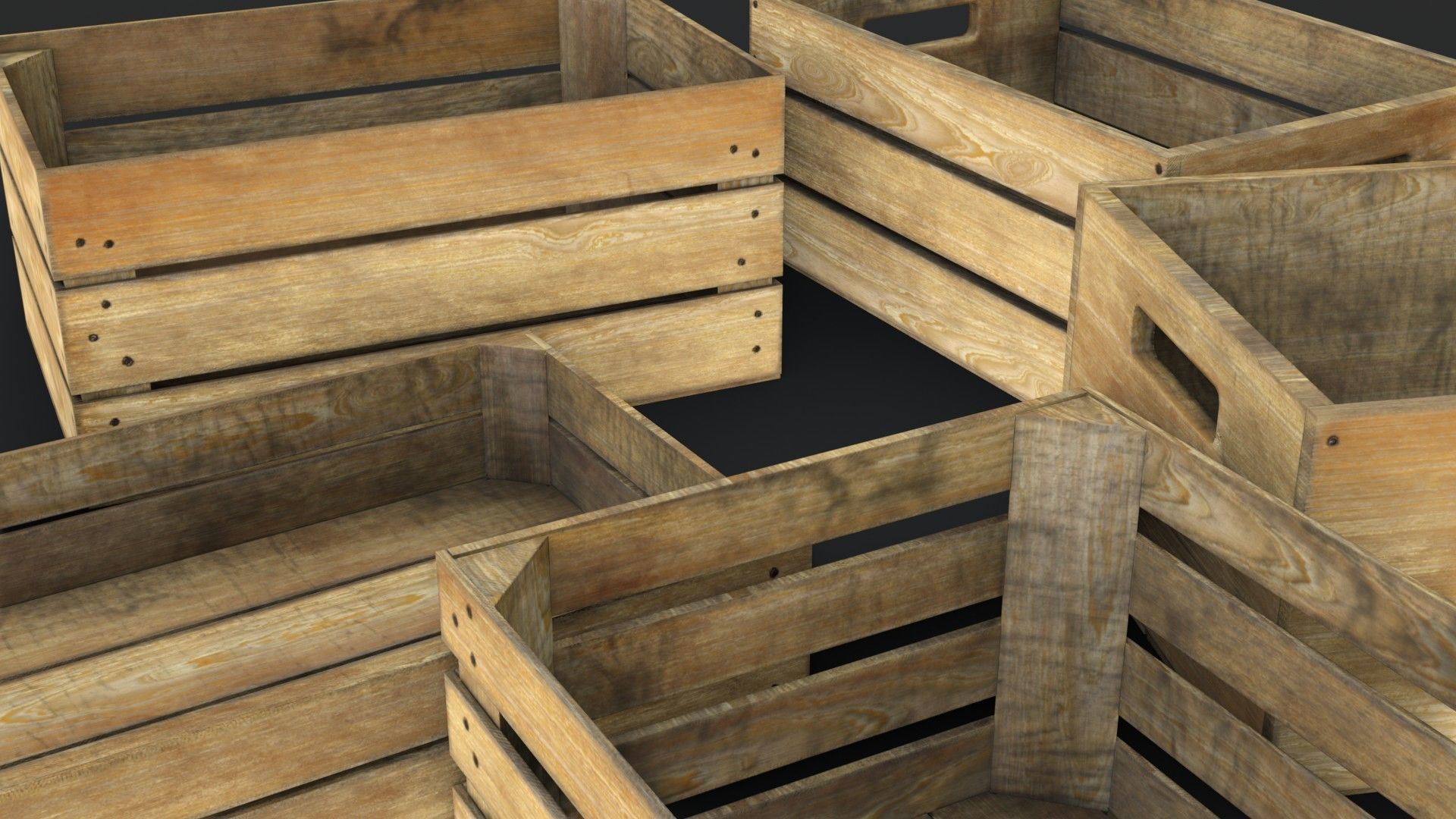 Wooden Crates Set Low-poly 3D model_8
