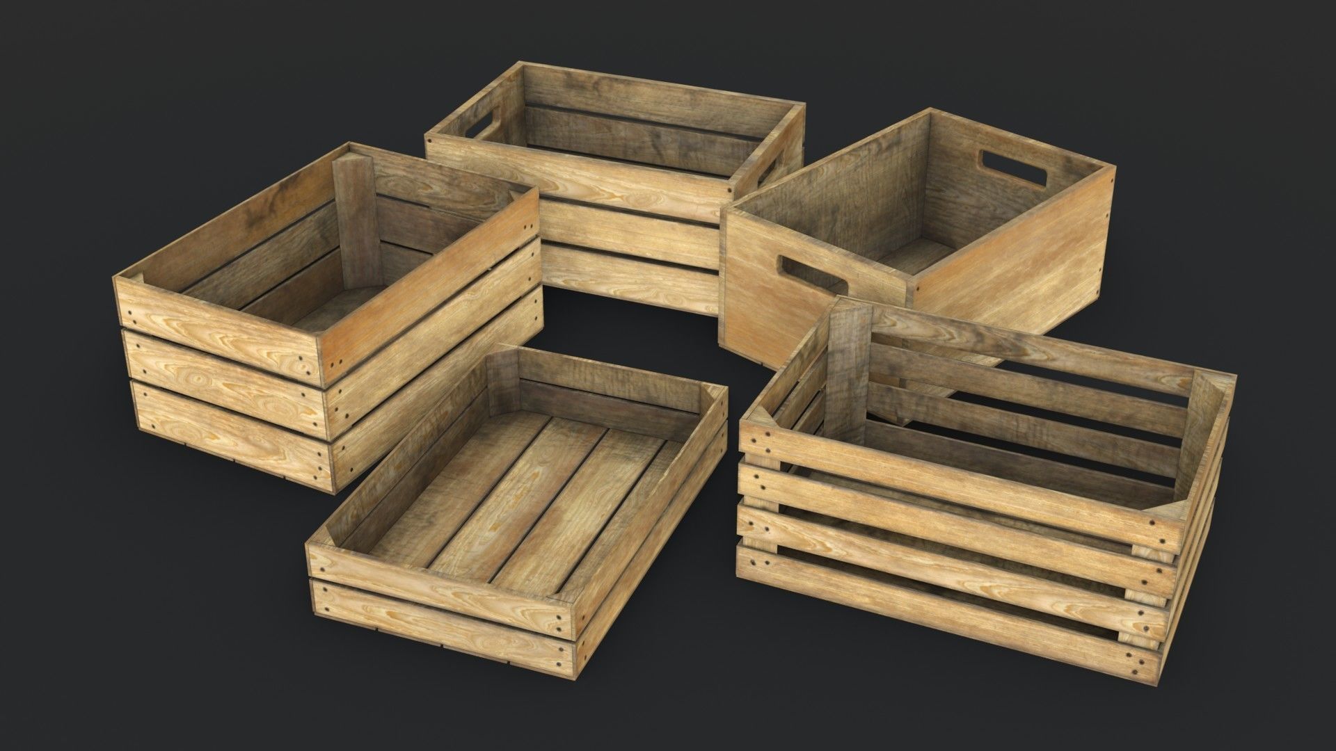 Wooden Crates Set Low-poly 3D model_1