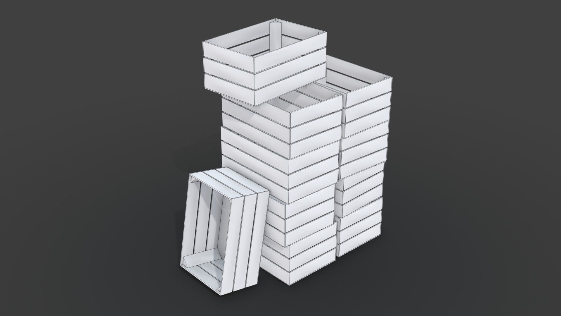Wooden Crates Set Low-poly 3D model_29