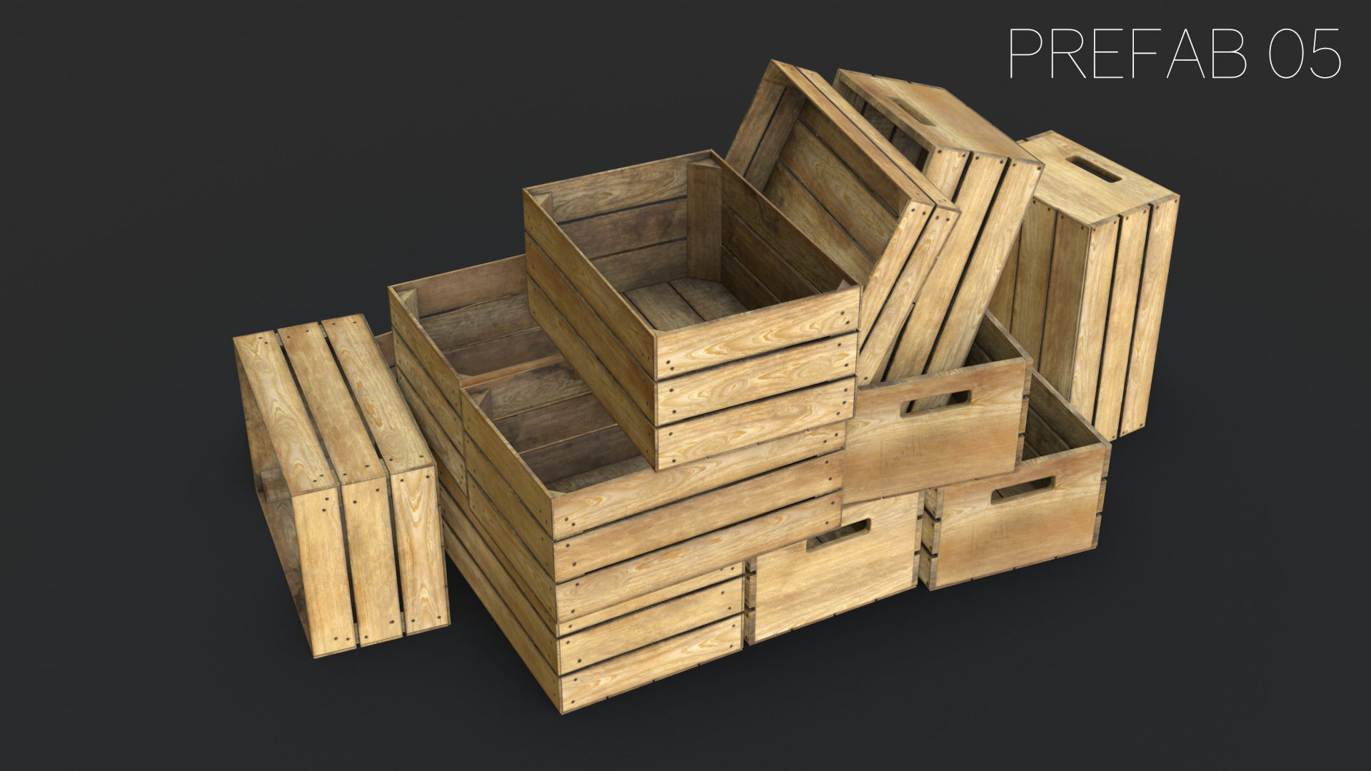 Wooden Crates Set Low-poly 3D model_14
