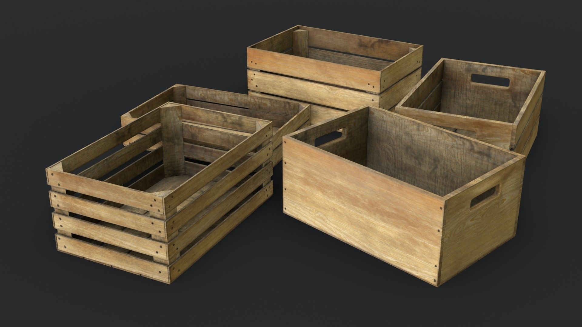 Wooden Crates Set Low-poly 3D model_6