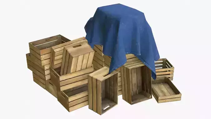 Wooden Crates Set Low-poly 3D model