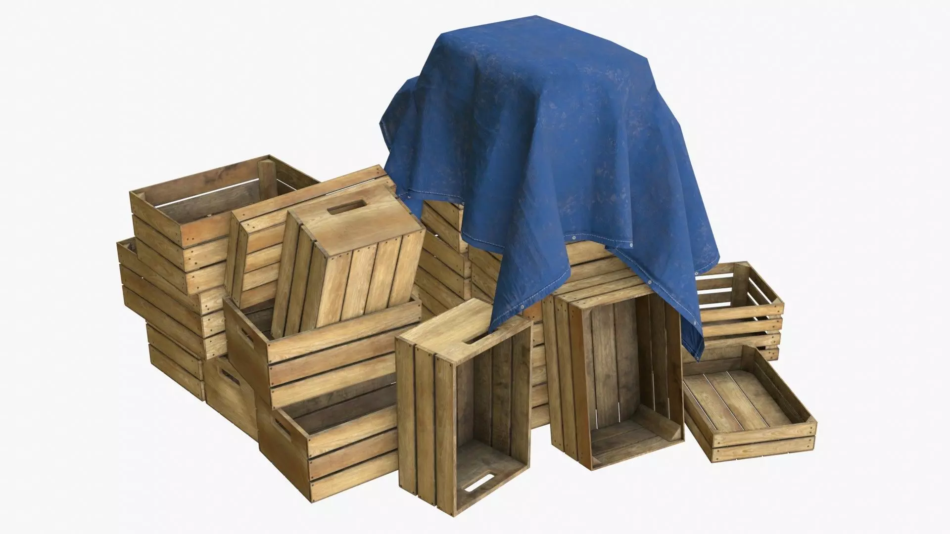 Wooden Crates Set Low-poly 3D model_0
