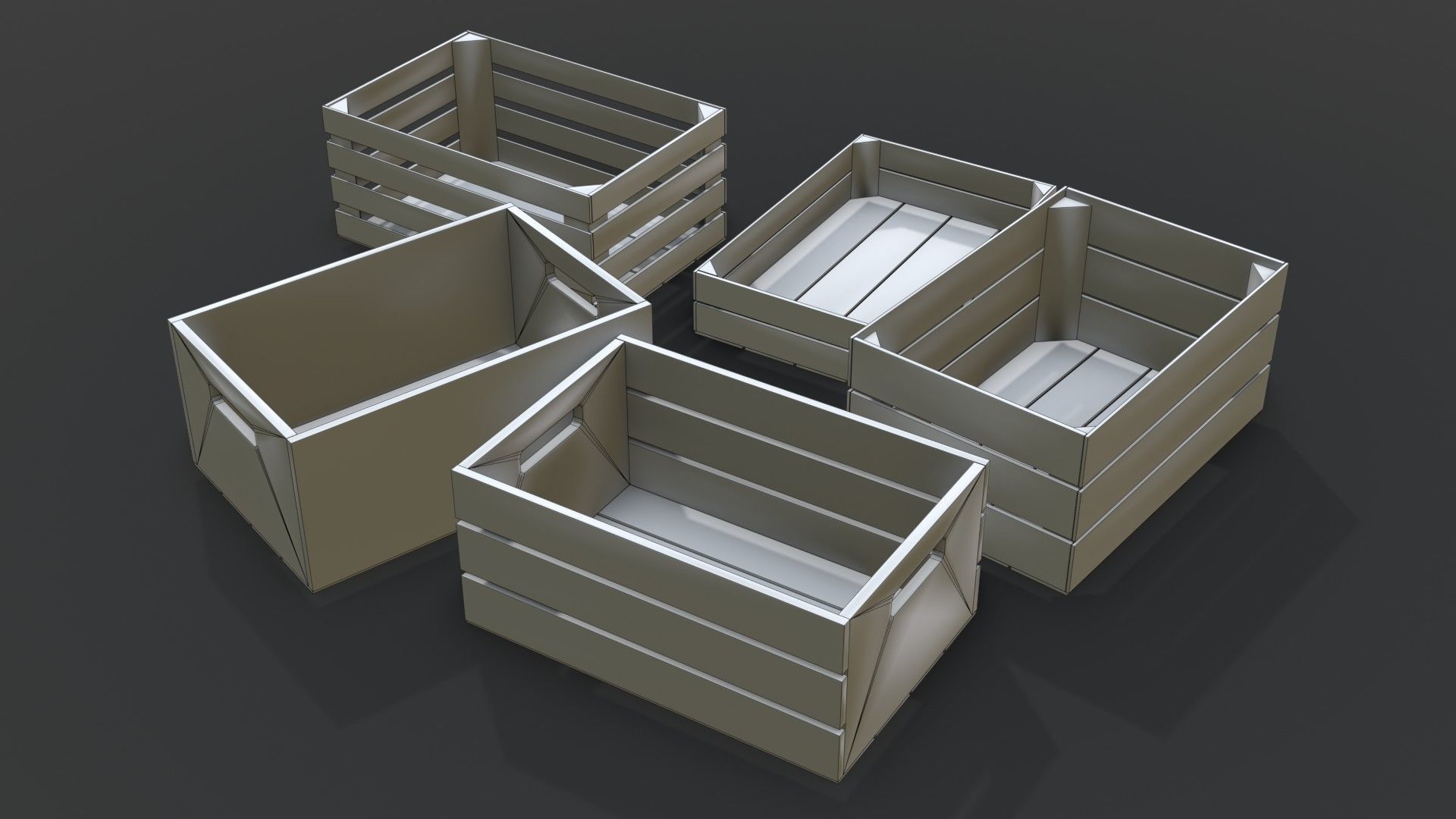 Wooden Crates Set Low-poly 3D model_19