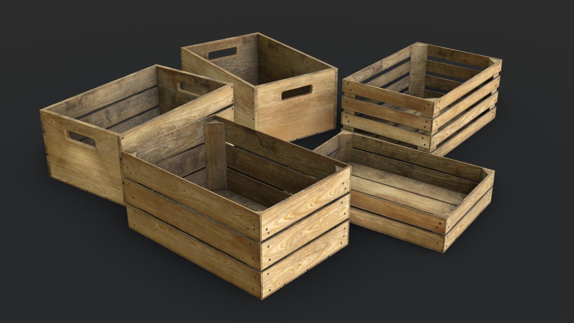 Wooden Crates Set Low-poly 3D model_3