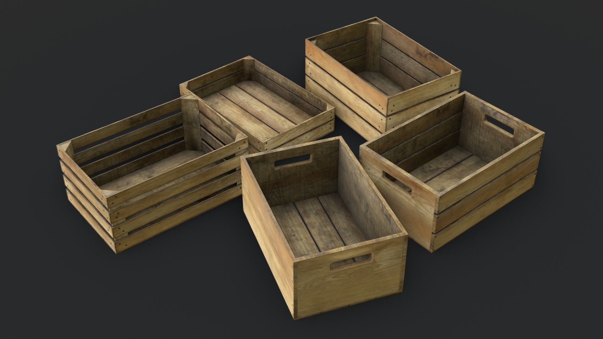 Wooden Crates Set Low-poly 3D model_5