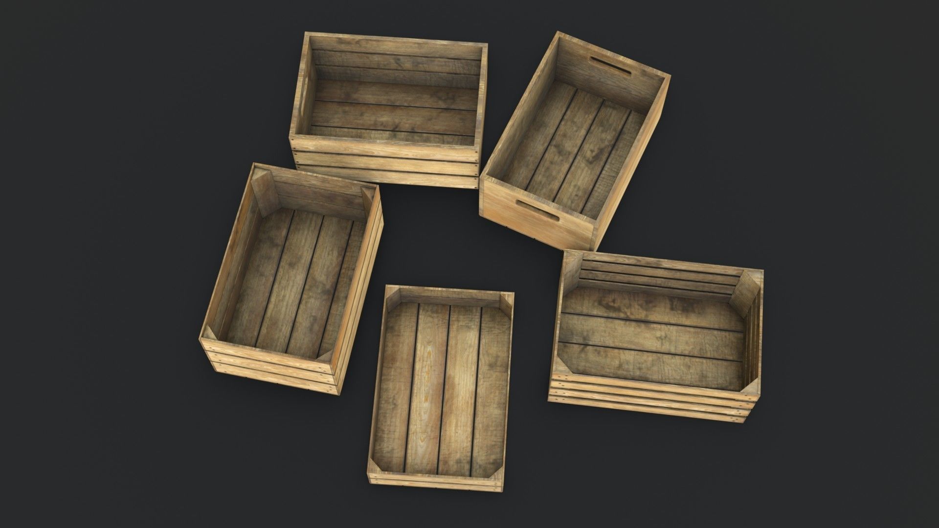 Wooden Crates Set Low-poly 3D model_7
