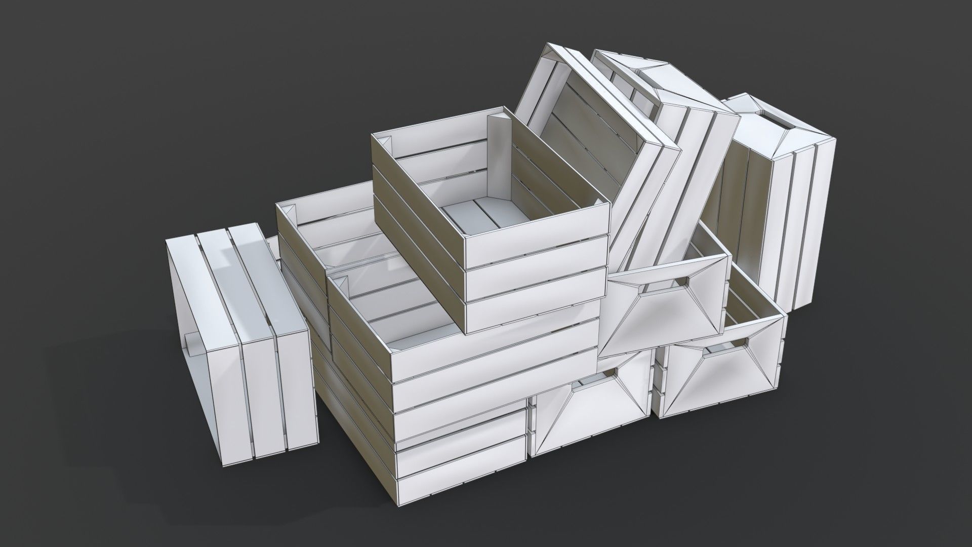 Wooden Crates Set Low-poly 3D model_27