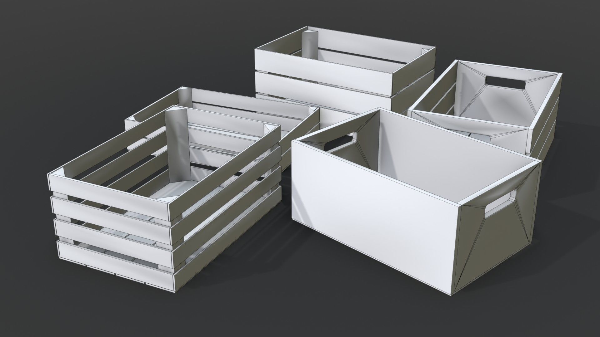 Wooden Crates Set Low-poly 3D model_21