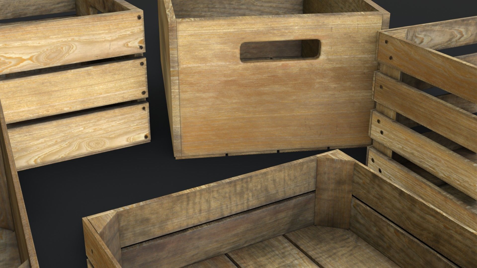Wooden Crates Set Low-poly 3D model_9