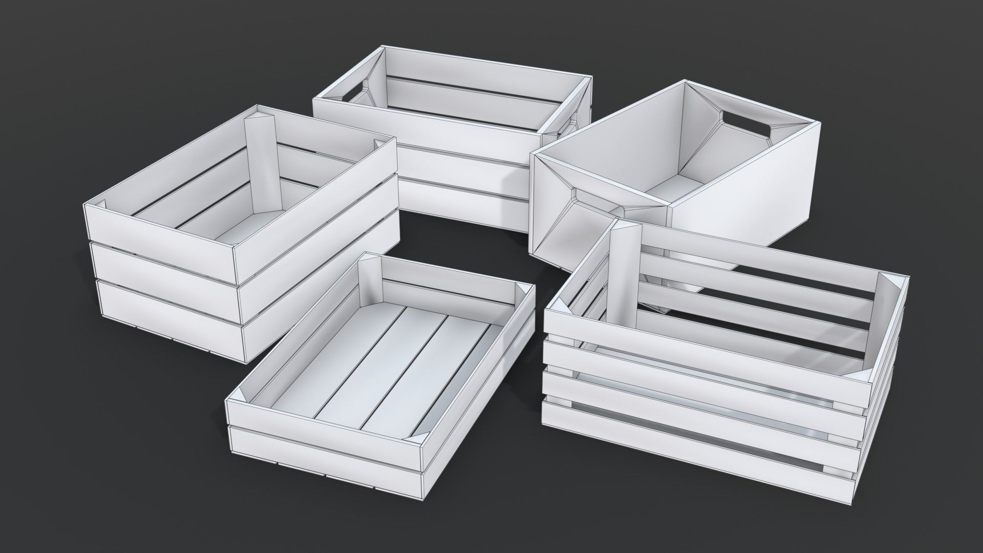 Wooden Crates Set Low-poly 3D model_17