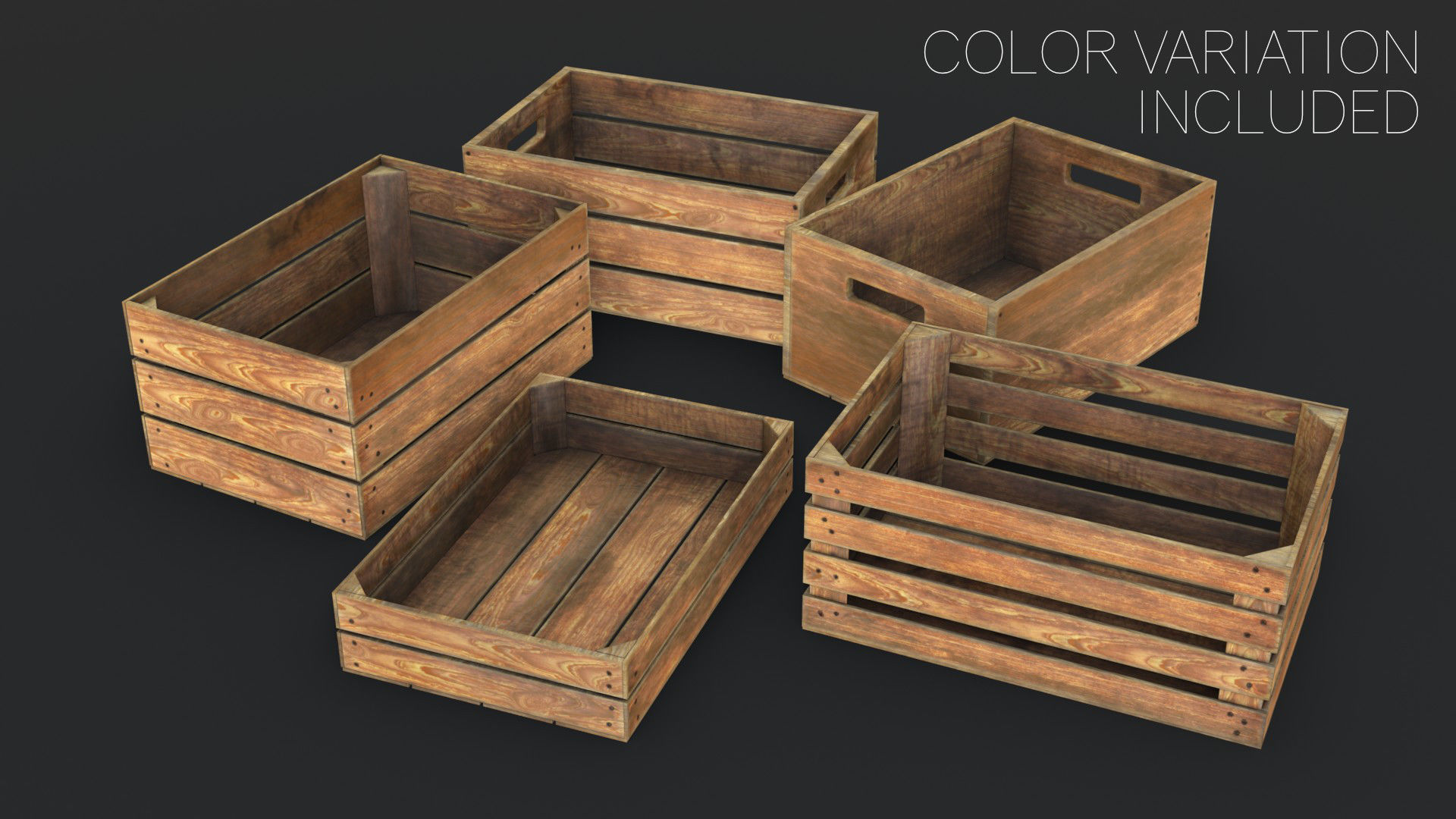 Wooden Crates Set Low-poly 3D model_2