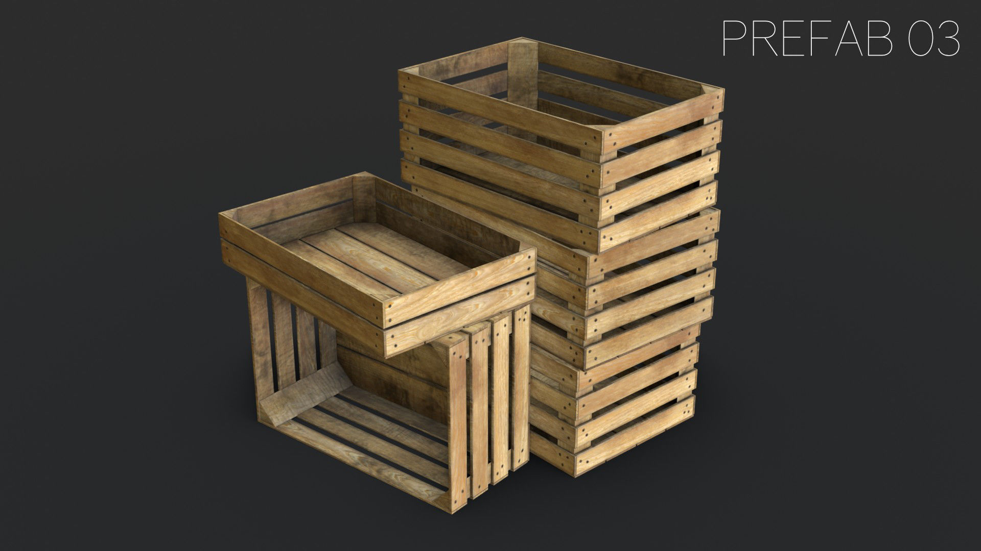 Wooden Crates Set Low-poly 3D model_12