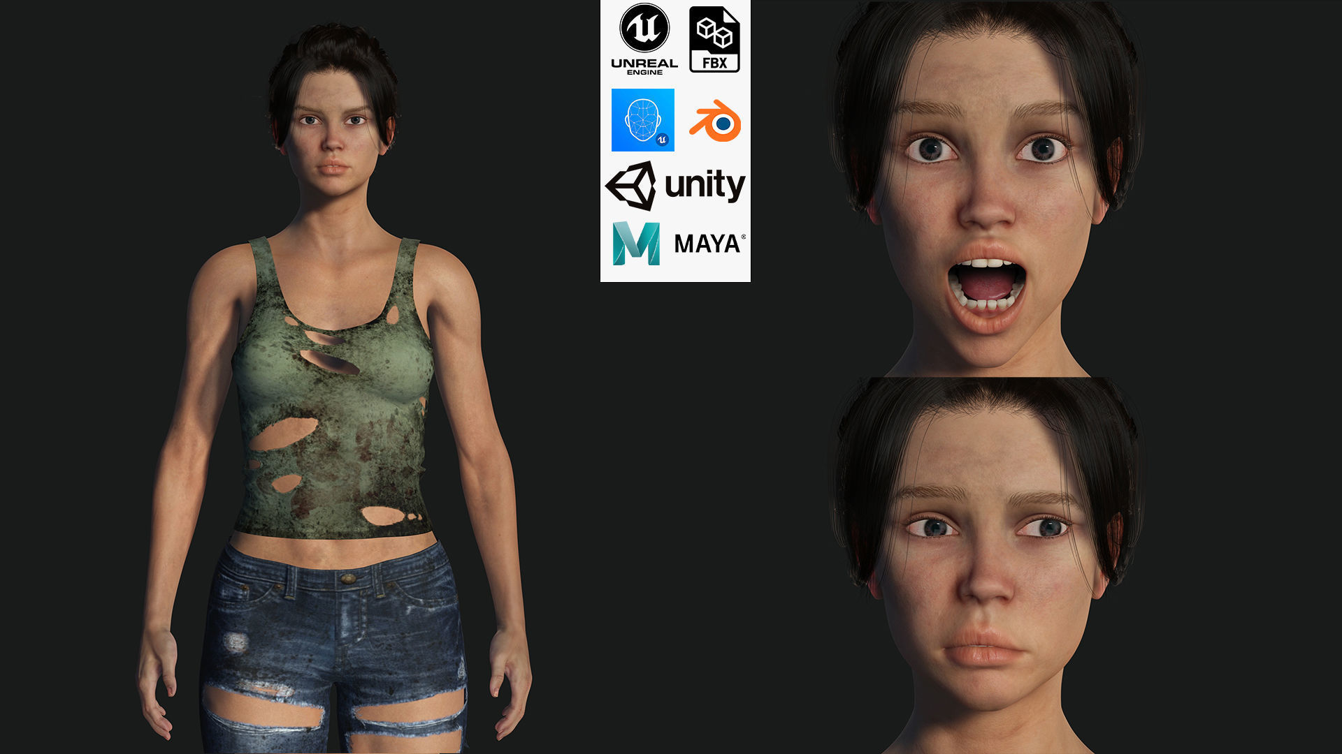 Survival Female Game Ready Low-poly 3D model_1