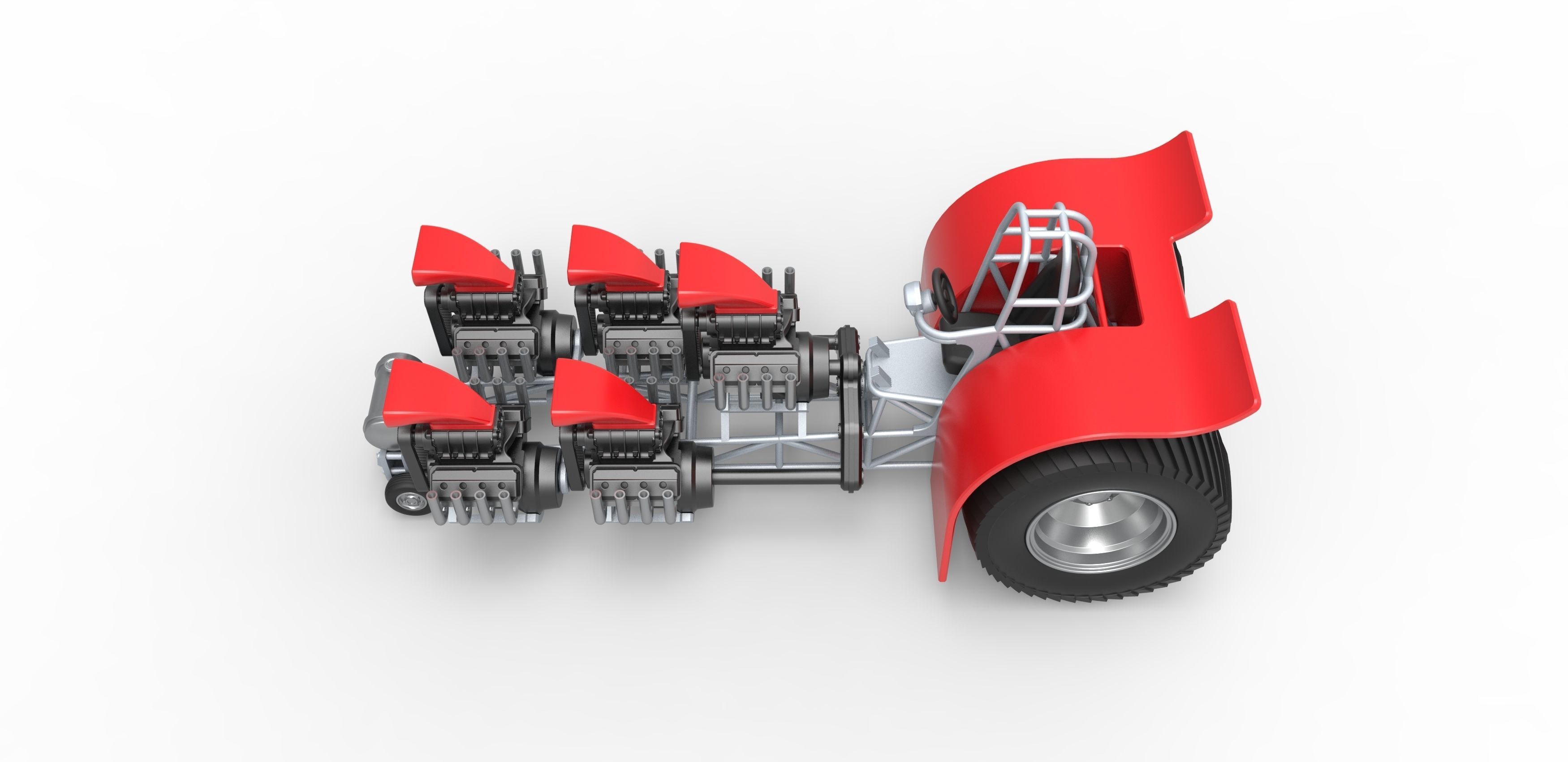 Pulling tractor with 5 engines V8 Scale 1 to 25 3D print model_8