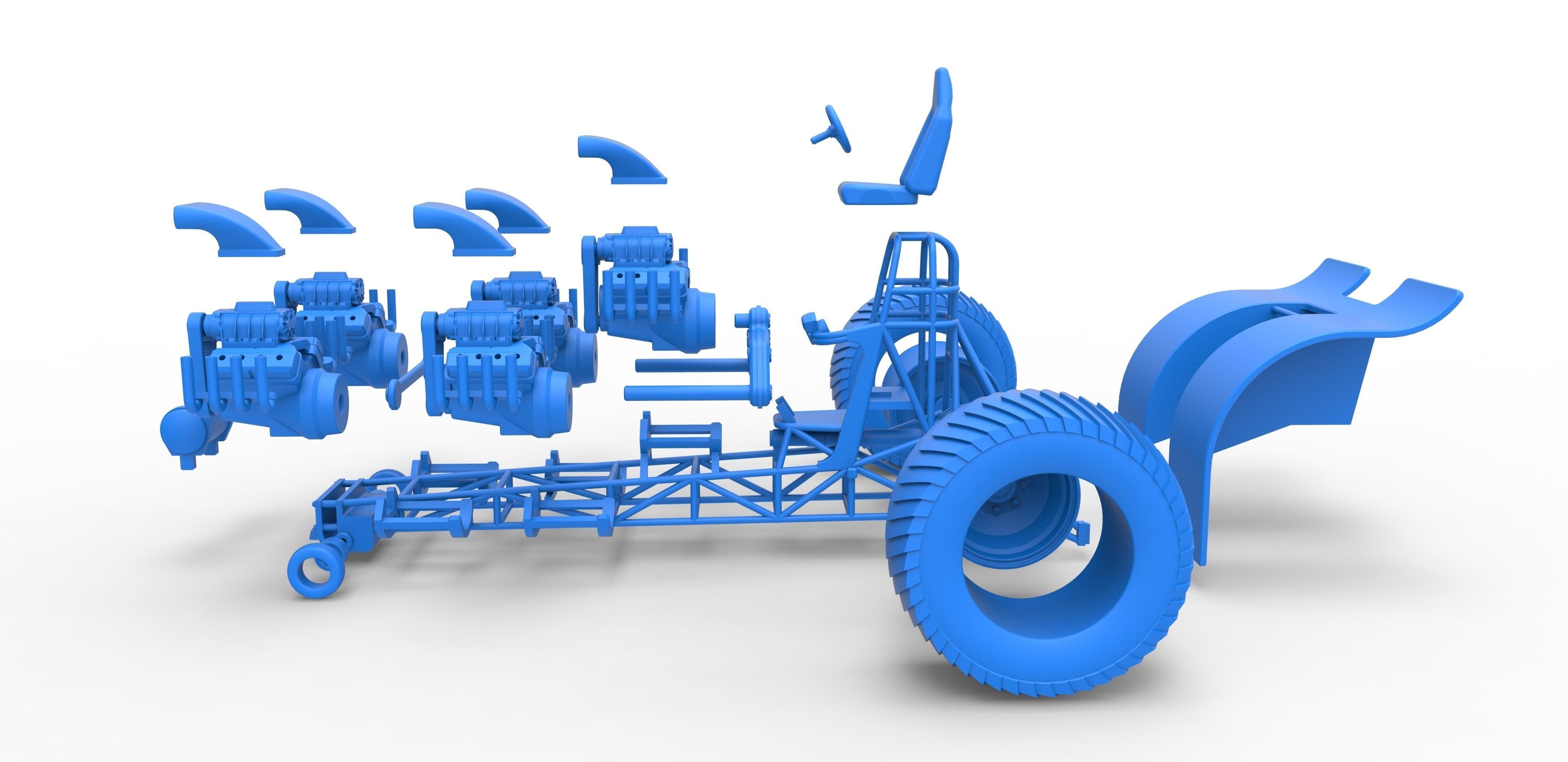 Pulling tractor with 5 engines V8 Scale 1 to 25 3D print model_31