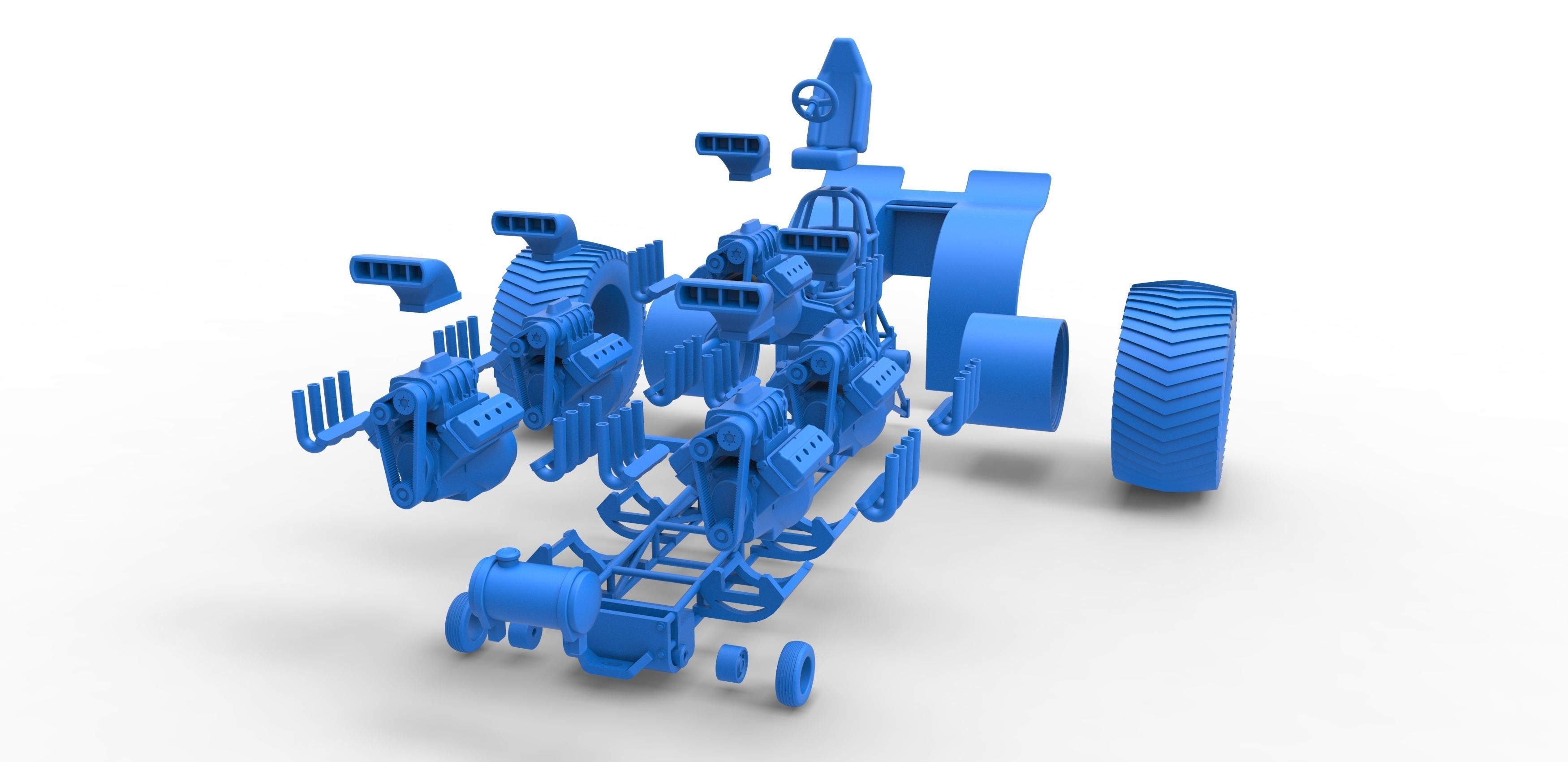 Pulling tractor with 5 engines V8 Scale 1 to 25 3D print model_30