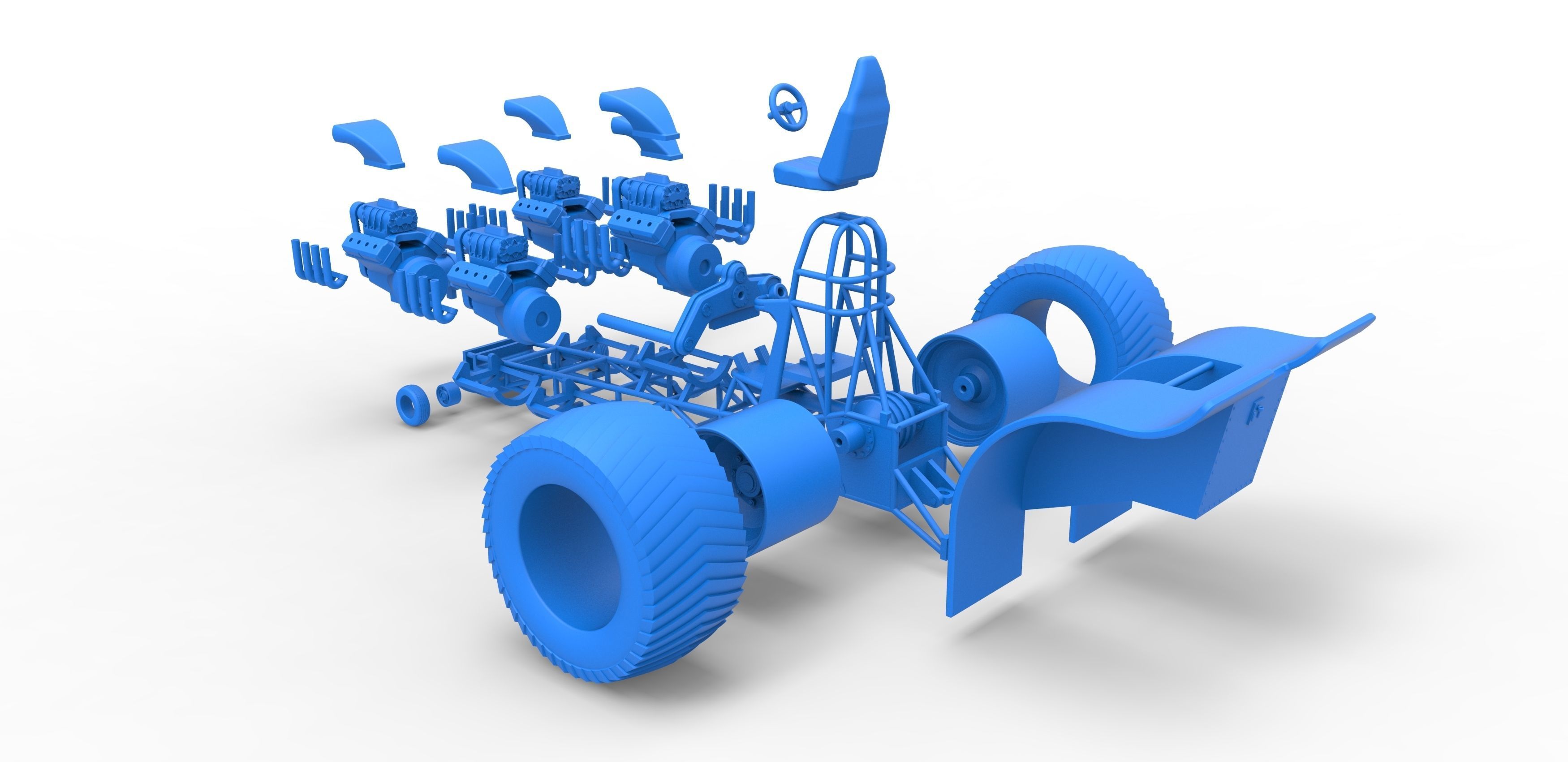 Pulling tractor with 5 engines V8 Scale 1 to 25 3D print model_33