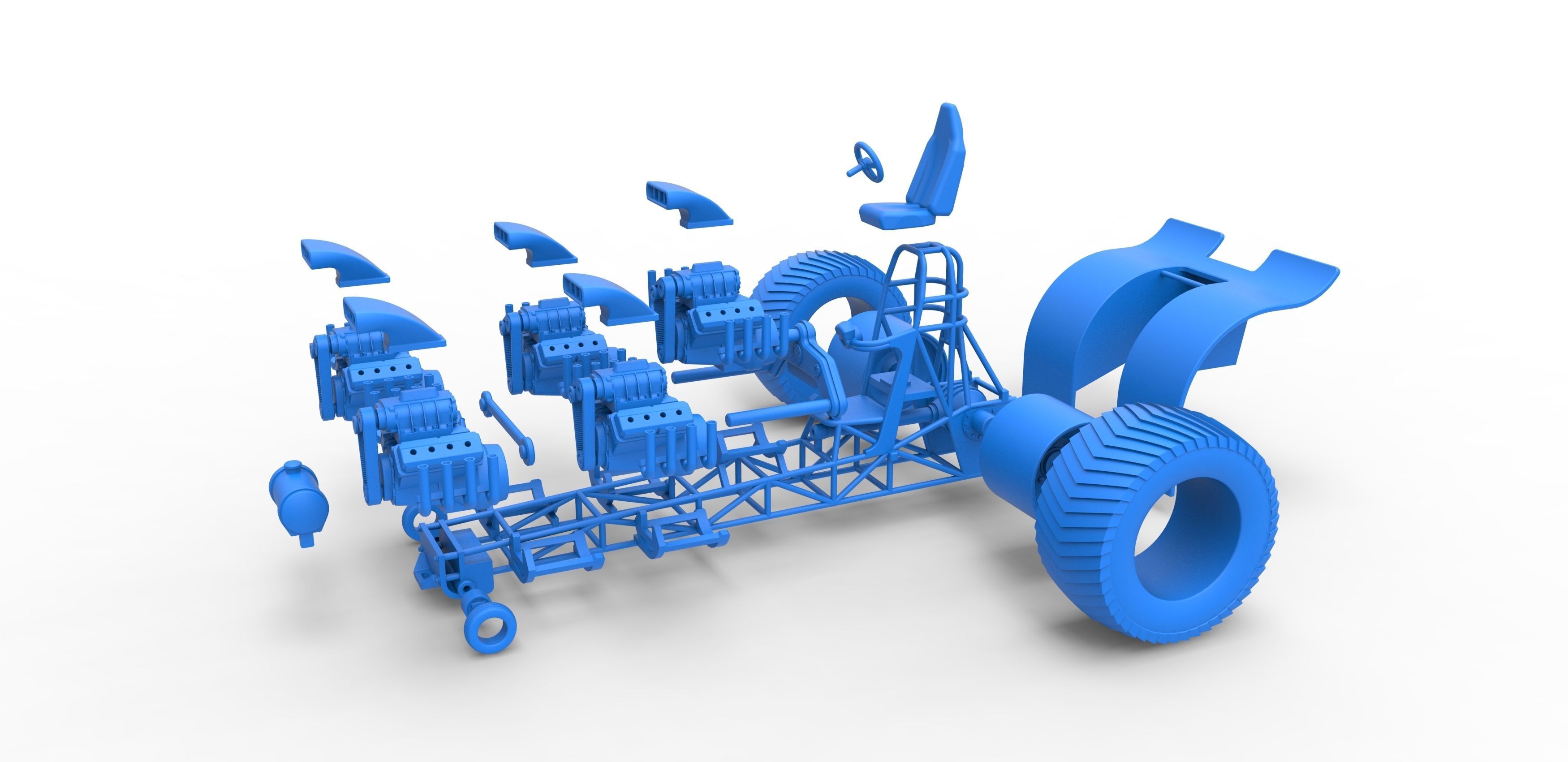 Pulling tractor with 5 engines V8 Scale 1 to 25 3D print model_27