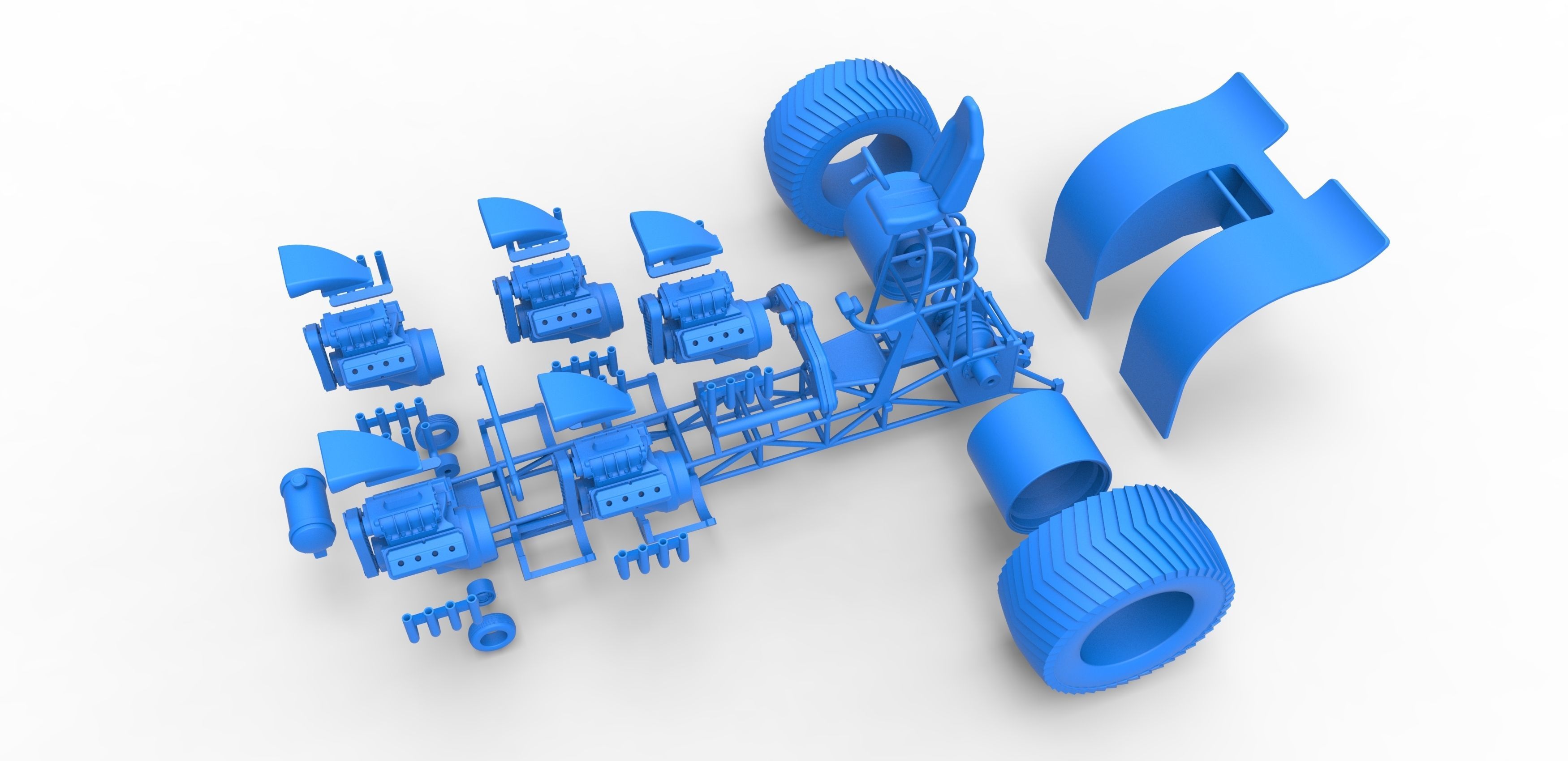 Pulling tractor with 5 engines V8 Scale 1 to 25 3D print model_28